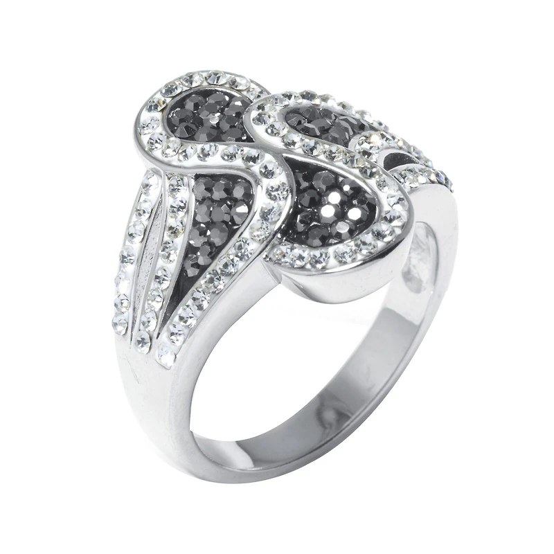 Sparkle Allure Womens Black Crystal Pure Silver Over Brass Cocktail Ring