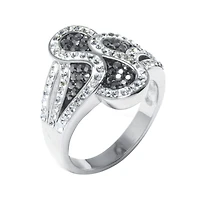 Sparkle Allure Womens Black Crystal Pure Silver Over Brass Cocktail Ring