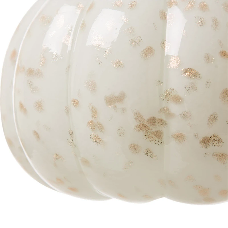Glitzhome Golden/White Glass Pumpkin Thanksgiving Tabletop Decor