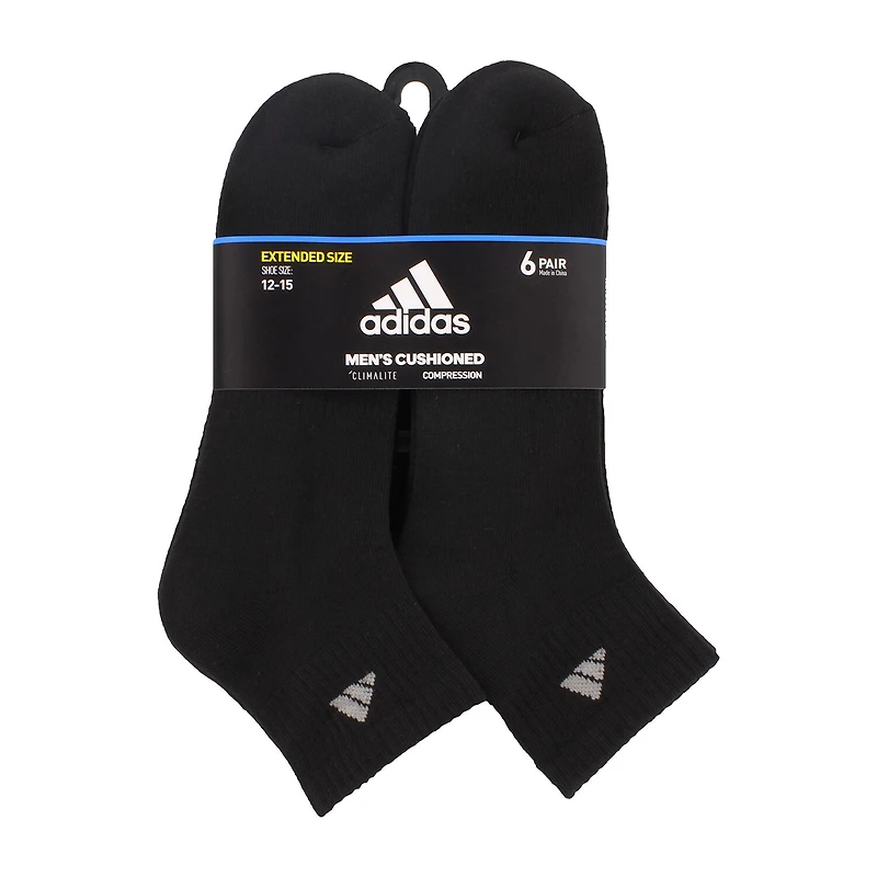 adidas Mens Multi-Pack 6 Pair Big and Tall Quarter Ankle Socks