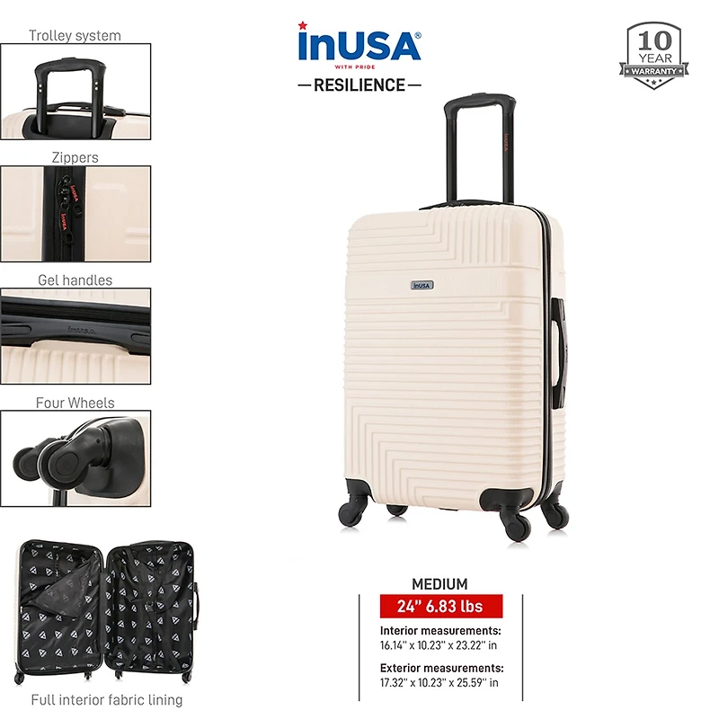 InUSA Resilience 24 Inch Hardside Lightweight Checked Spinner Luggage
