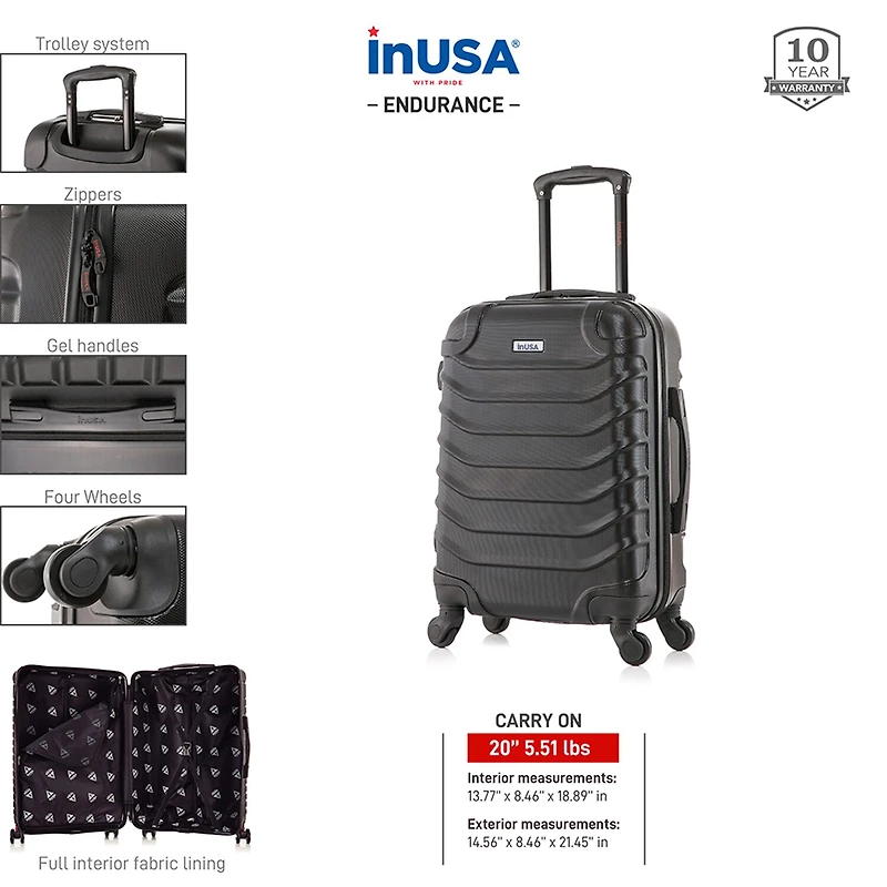 InUSA Endurance 20 Inch Hardside Lightweight Carry-On Spinner Luggage