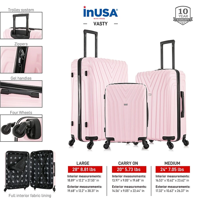 InUSA Vasty 3-pc. Hardside Lightweight Spinner Luggage Set