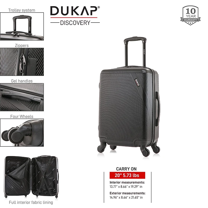 Dukap Discovery 20 Inch Hardside Lightweight Carry-On Spinner Luggage