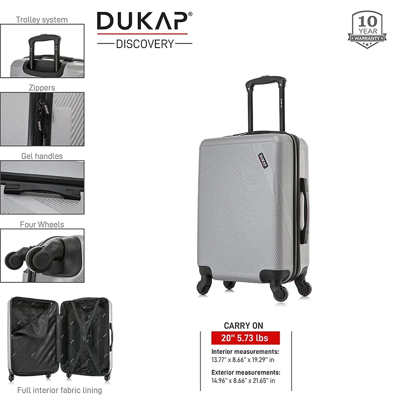 Dukap Discovery 20 Inch Hardside Lightweight Carry-On Spinner Luggage