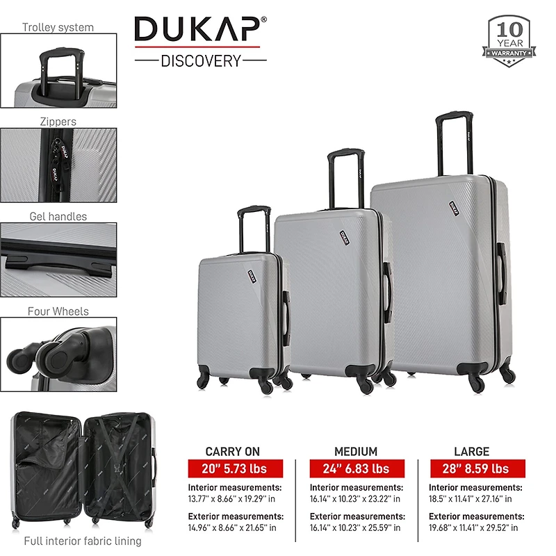DUKAP Discovery 3-pc.Hardside Lightweight Spinner Luggage Set