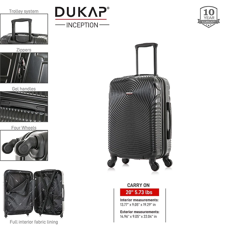 Dukap Inception 20 Inch Hardside Lightweight Carry-On Spinner Luggage
