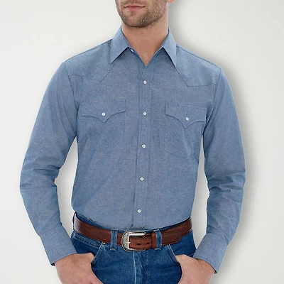 Ely Cattleman Chambray Mens Long Sleeve Classic Fit Button-Down Shirt