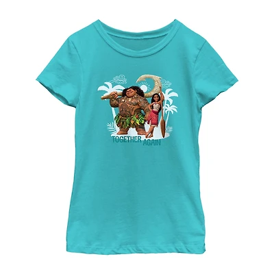Disney Collection Little & Big Kid Girls Crew Neck Short Sleeve Regular Fit Princess Moana Graphic T-Shirt