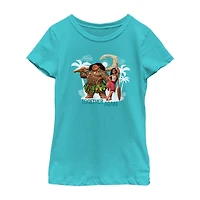 Disney Collection Little & Big Kid Girls Crew Neck Short Sleeve Regular Fit Princess Moana Graphic T-Shirt