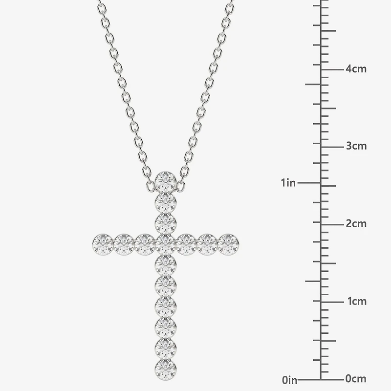 Floating Diamonds (F / Vs2) Womens 1 CT. T.W. Lab Grown White Diamond 14K Gold Cross 18 Inch Pendant Necklace