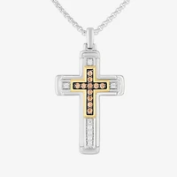 Mens 1/3 CT. T.W. Natural White Diamond 14K Gold Over Silver Sterling Silver Cross 22 Inch Pendant Necklace