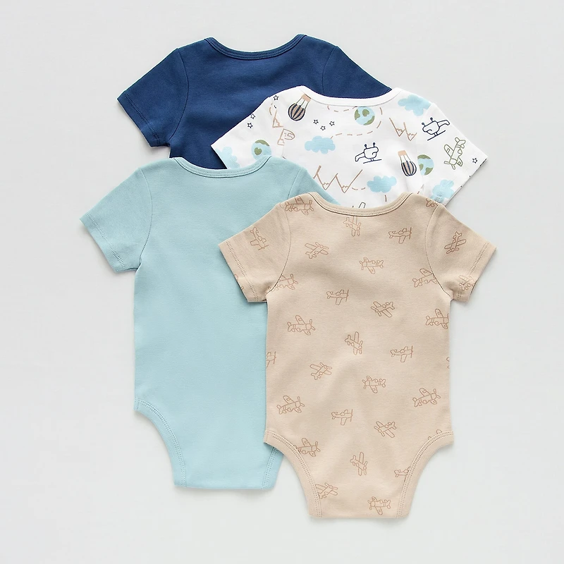 Okie Dokie Baby Boys Crew Neck Short Sleeve Rib 4-pc. Bodysuit