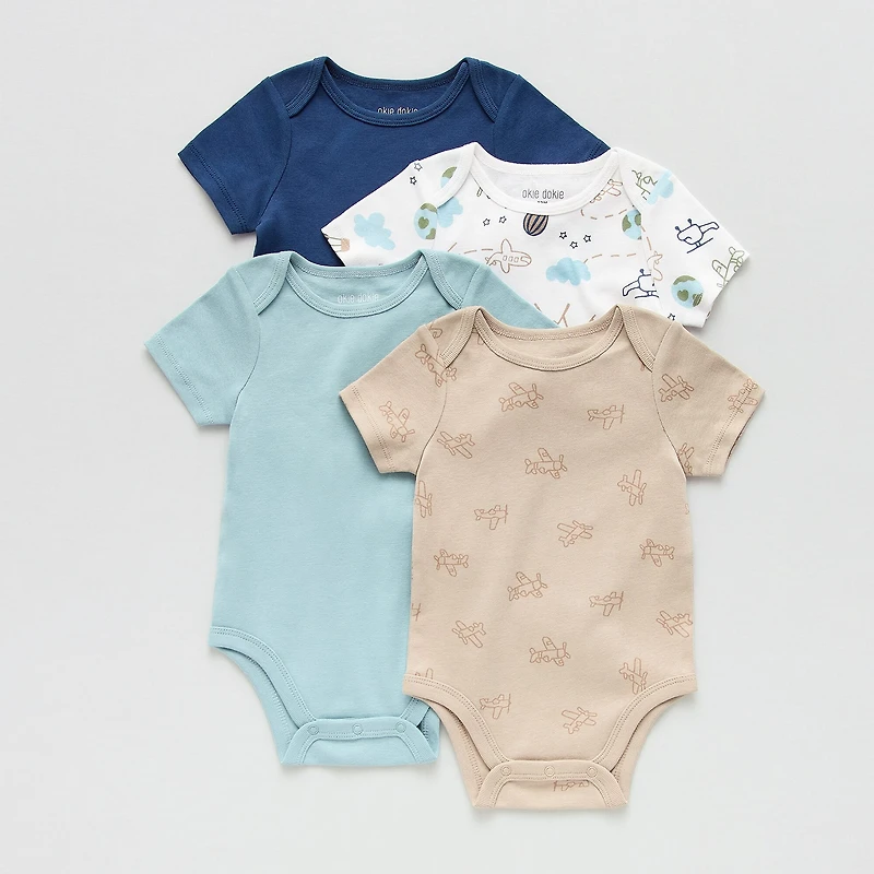 Okie Dokie Baby Boys Crew Neck Short Sleeve Rib 4-pc. Bodysuit