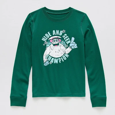 Thereabouts Little & Big Kid Girls Sensory Friendly Round Neck Long Sleeve Adaptive Regular Fit Graphic T-Shirt