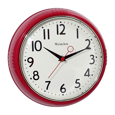 Westclox 9.5" Red Retro Convex Glass Lens Wall Clock
