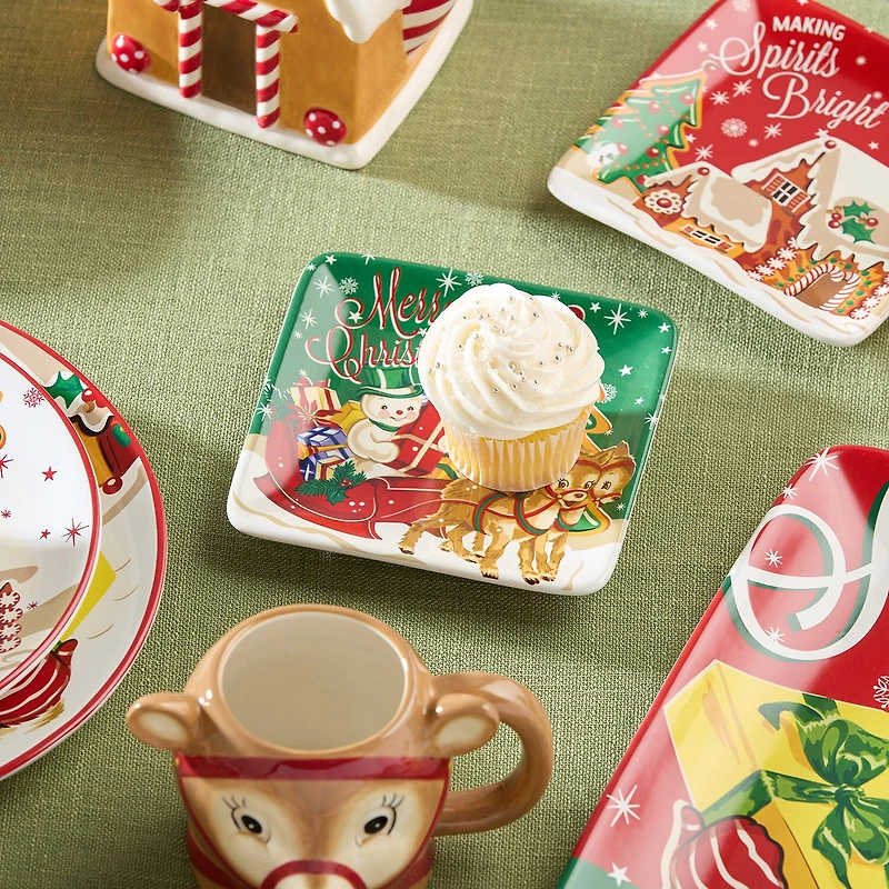 Certified International Santa'S Retro Christmas 4-pc. Ceramic Appetizer Plate
