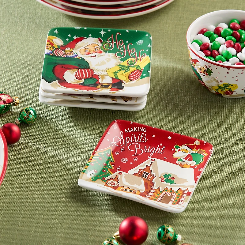 Certified International Santa'S Retro Christmas 4-pc. Ceramic Appetizer Plate