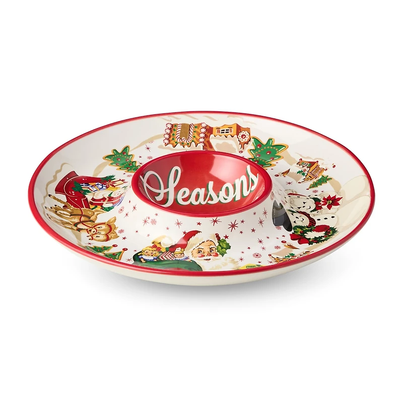 Certified International Santa'S Retro Christmas Ceramic Chip & Dip Set