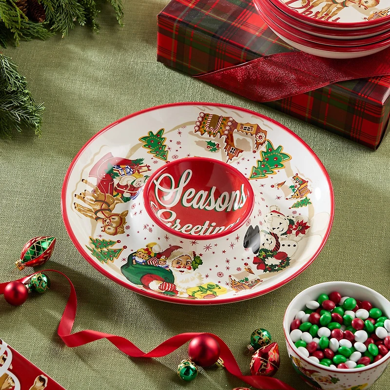 Certified International Santa'S Retro Christmas Ceramic Chip & Dip Set