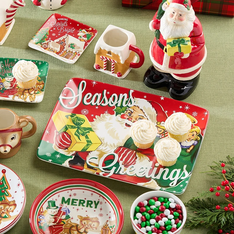Certified International Santa'S Retro Christmas Ceramic Serving Platter