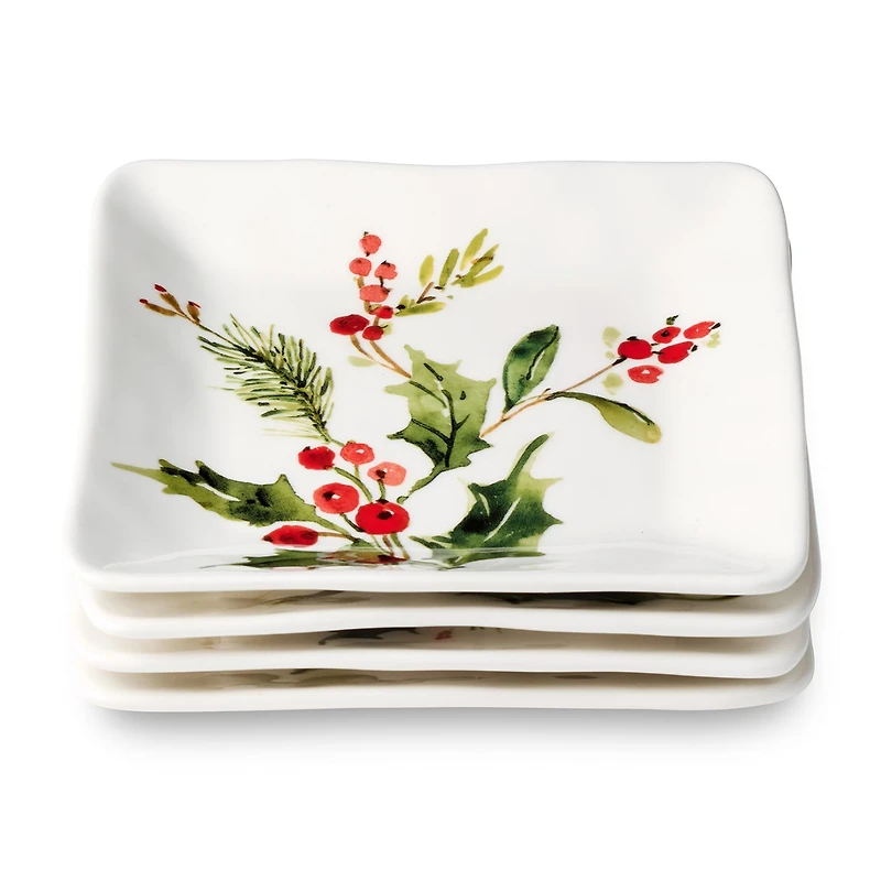 Certified International Holly And Vines 4-pc. Stoneware Appetizer Plate