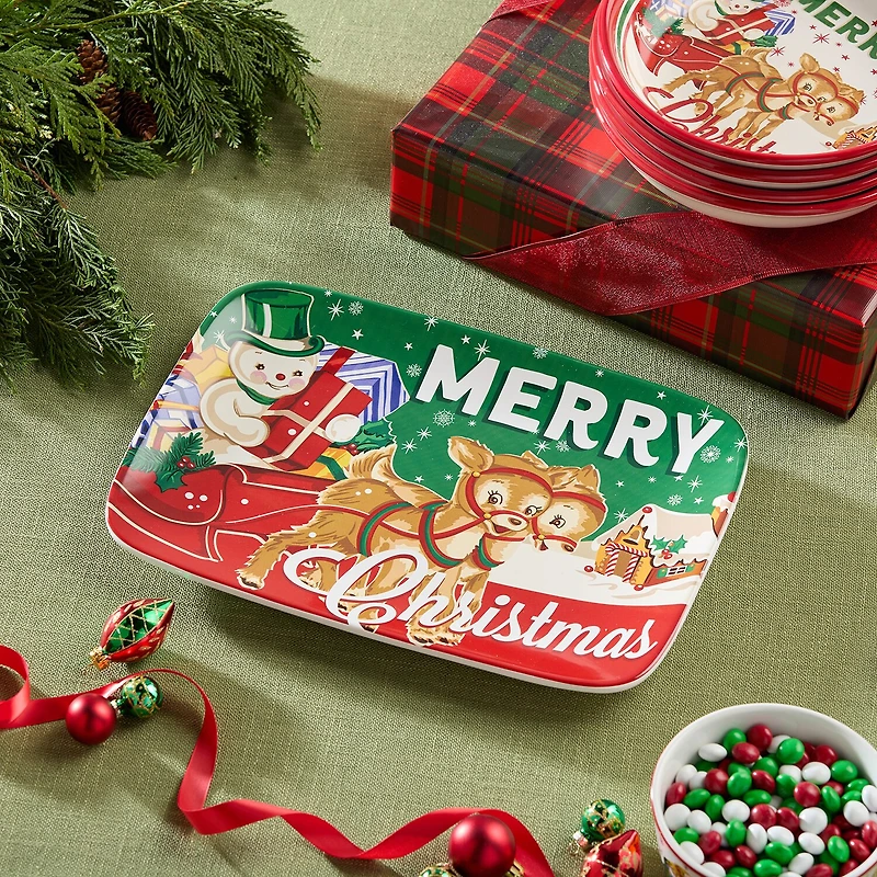 Certified International Santa'S Retro Christmas Ceramic Serving Platter