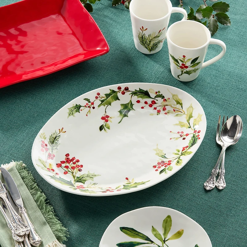 Certified International Holly And Vines Stoneware Serving Platter