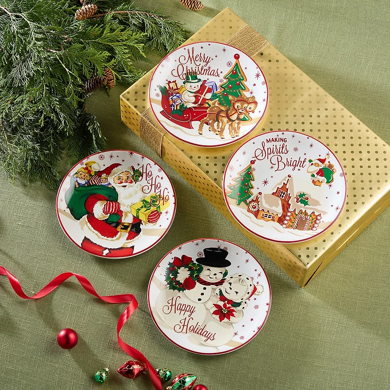 Certified International Santa'S Retro Christmas 4-pc. Ceramic Dessert Plate