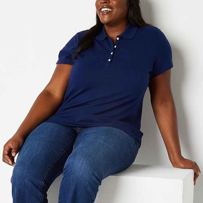St. John's Bay Womens Plus Short Sleeve Polo Shirt