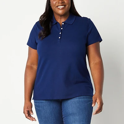 St. John's Bay Womens Plus Short Sleeve Polo Shirt