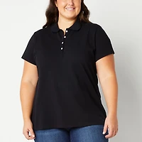 St. John's Bay Womens Plus Short Sleeve Polo Shirt