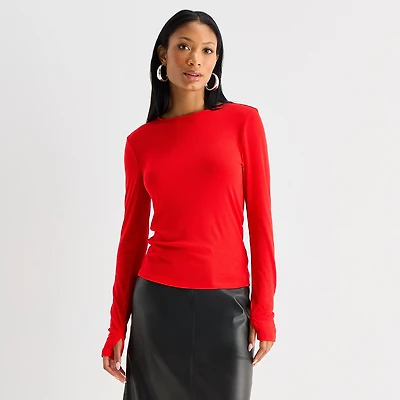 Worthington Womens Crew Neck Long Sleeve Blouse