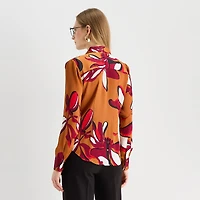 Worthington Womens V Neck Cuffed Long Sleeve Regular Fit Button-Down Shirt