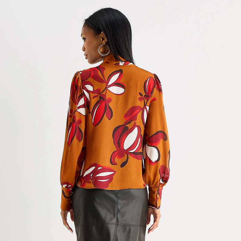 Worthington Womens Split Tie Neck Long Sleeve Blouse