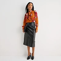 Worthington Womens Split Tie Neck Long Sleeve Blouse
