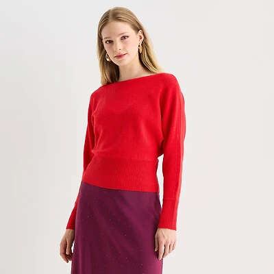 Worthington Womens Boat Neck Long Sleeve Pullover Sweater
