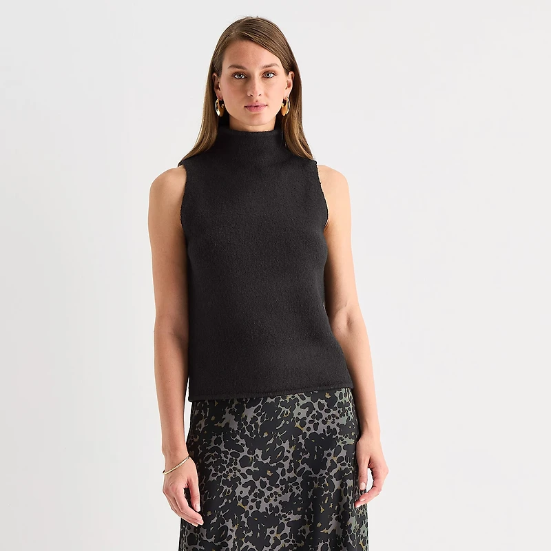 Worthington Womens Funnel Neck Sleeveless Pullover Sweater