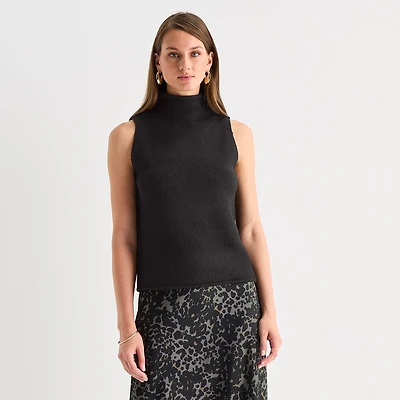 Worthington Womens Funnel Neck Sleeveless Pullover Sweater