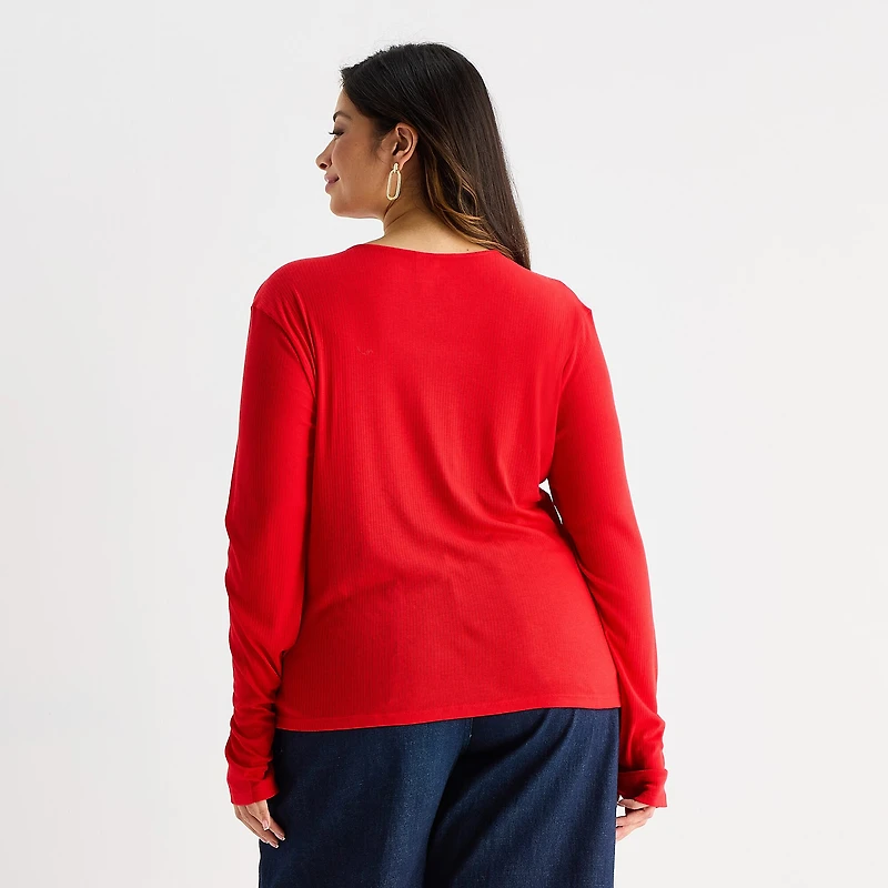 Worthington Womens Plus Crew Neck Long Sleeve Blouse