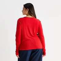 Worthington Womens Plus Crew Neck Long Sleeve Blouse