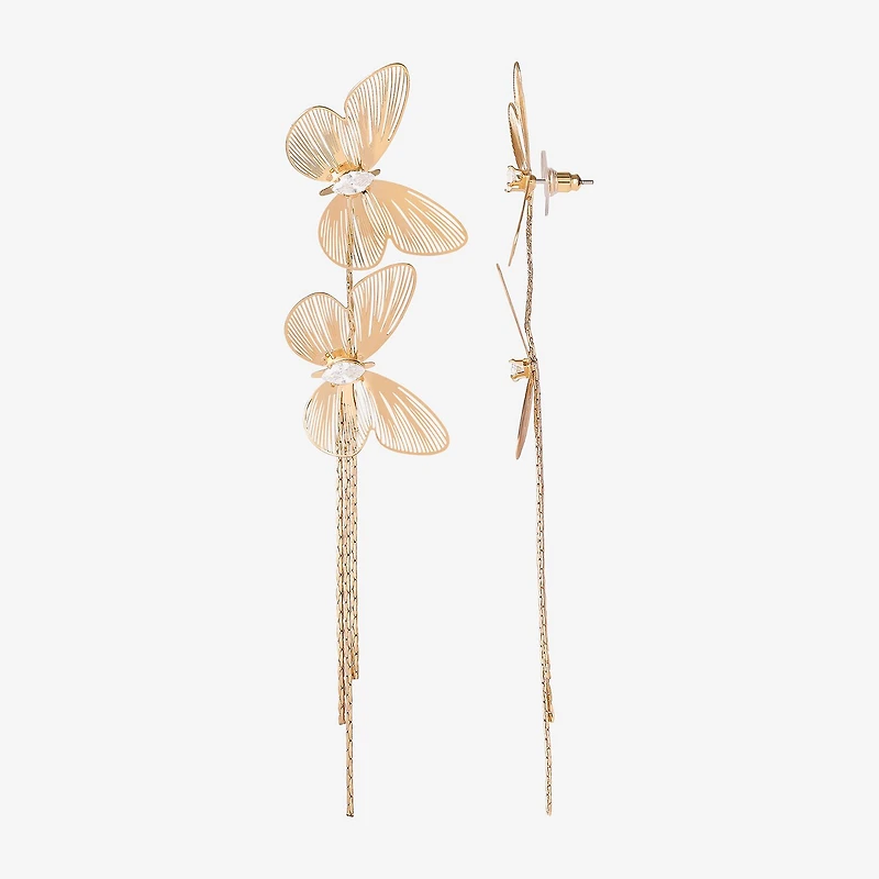 JS Jessica Simpson Gold Tone Womens Crystal Butterfly Drop Earrings