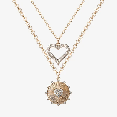 JS Jessica Simpson Womens Crystal Alloy Heart Pendant Necklace