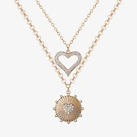 JS Jessica Simpson Womens Crystal Alloy Heart Pendant Necklace