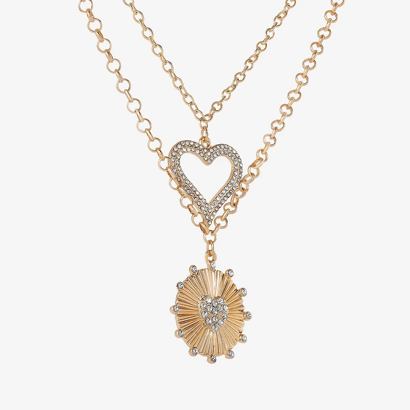 JS Jessica Simpson Womens Crystal Alloy Heart Pendant Necklace