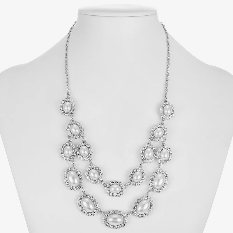 Monet Jewelry Timeless Silver Tone Halo Multi Layer Womens Glass 18 Inch Strand Necklace