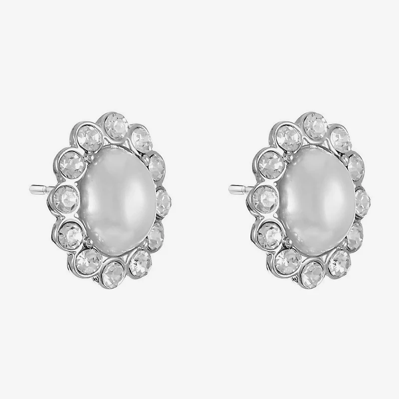 Monet Jewelry Timeless Silver Tone Halo Glass Simulated Pearl 17mm Oval Stud Earrings