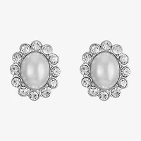 Monet Jewelry Timeless Silver Tone Halo Glass Simulated Pearl 17mm Oval Stud Earrings