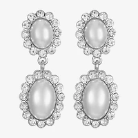 Monet Jewelry Timeless Silver Tone Halo Double Womens Glass Simulated Pearl Oval Hypoallergenic Drop Earrings