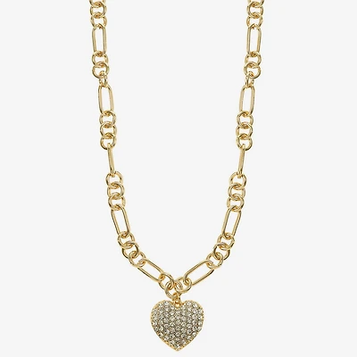 Liz Claiborne Gold Tone Pave Womens Glass Heart 28 Inch Pendant Necklace